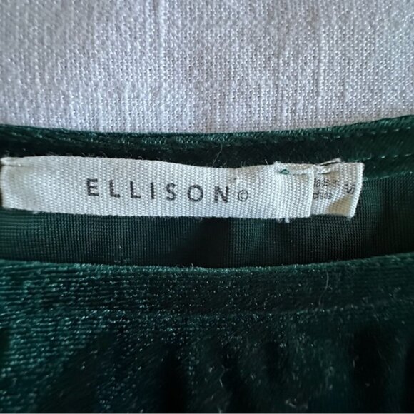 Ellison Blouse Womens Medium Green Velvet Peplum Cap Sleeve Ruched Holiday Party - Picture 8 of 10